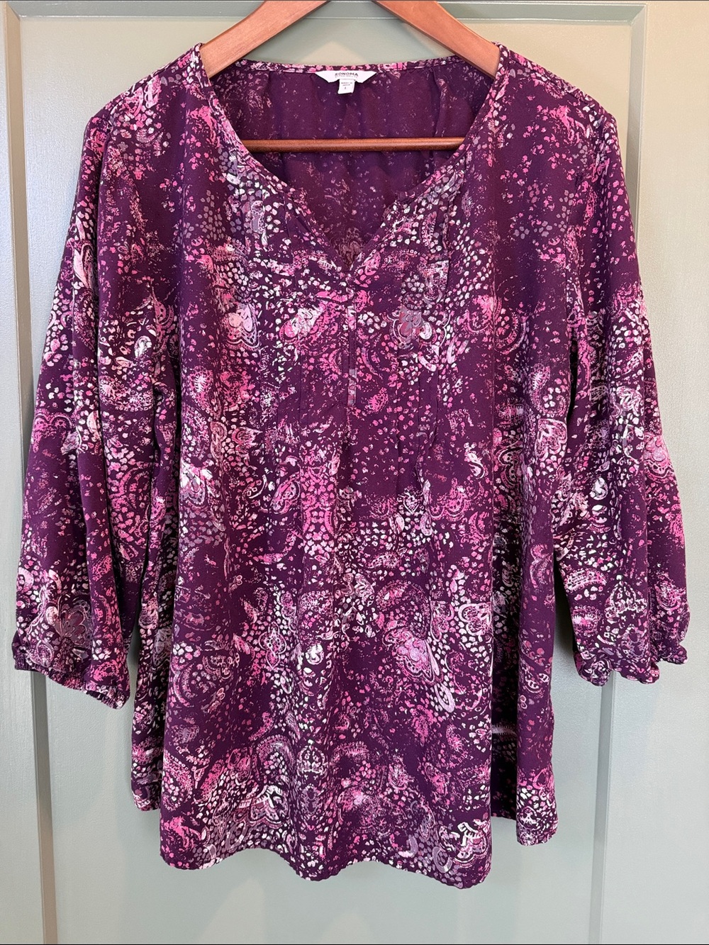 Sonoma Plum and Pink Printed V-Neck Blouse